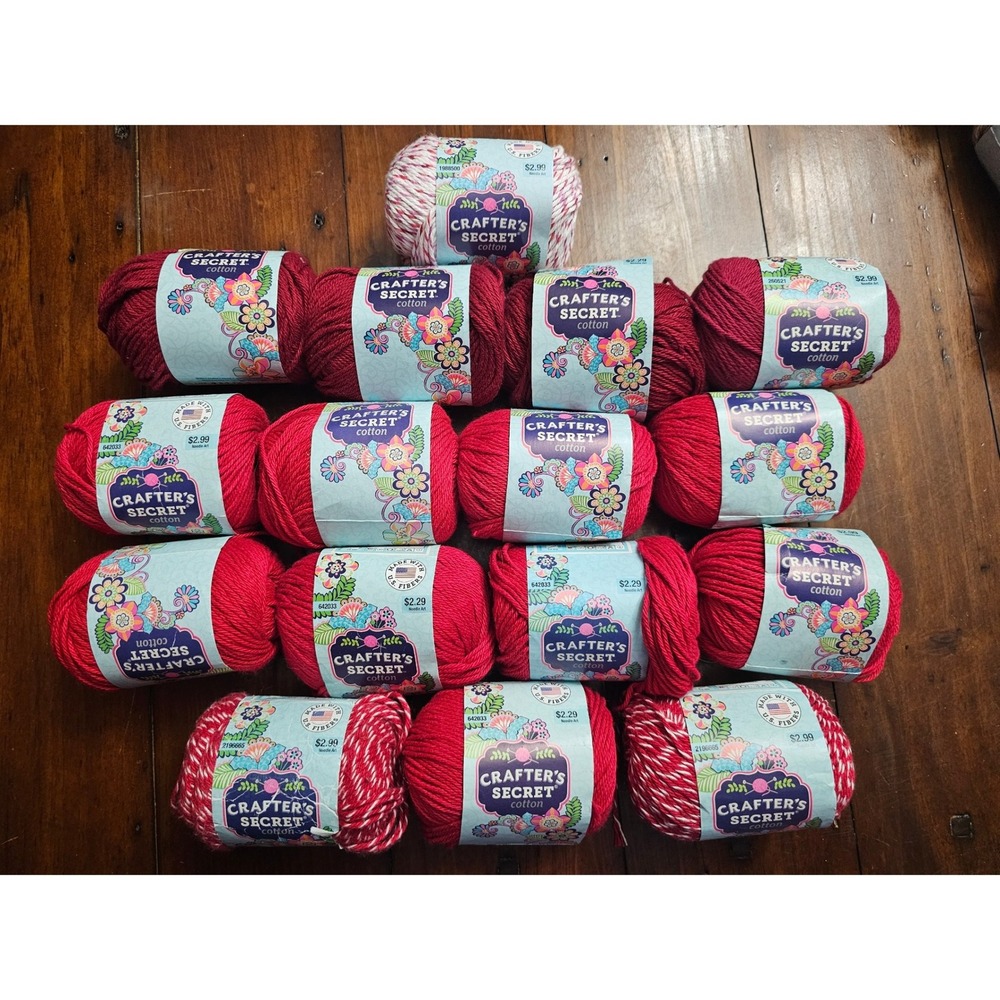 Crafter's Secret‎ Cotton Yarn Lot 16 Skeins Shaded Crimson Red Solid Variegated